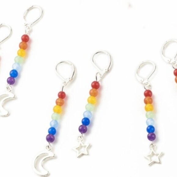 NWOT Natural Jade Chakra Long dangle earring w moon &/or Star Mix & match 2/$10 - Picture 4 of 6